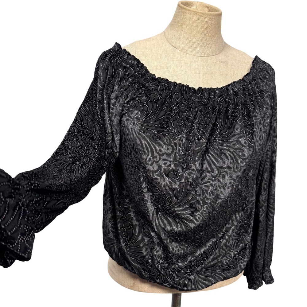 ANAMA Anthropology M Black Velvet Burnout Floral Top Whimsigoth‎ Fairy Gypsy Y2K